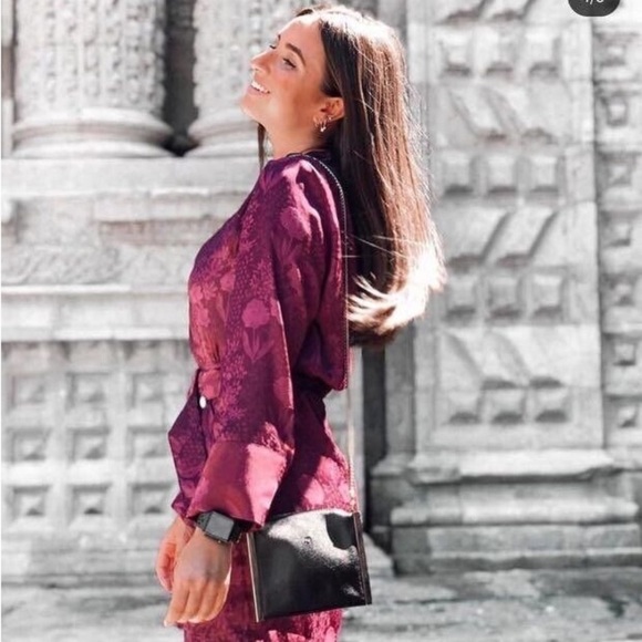 Zara new with tags long sleeve satin floral printed belted mini dress - Picture 3 of 10